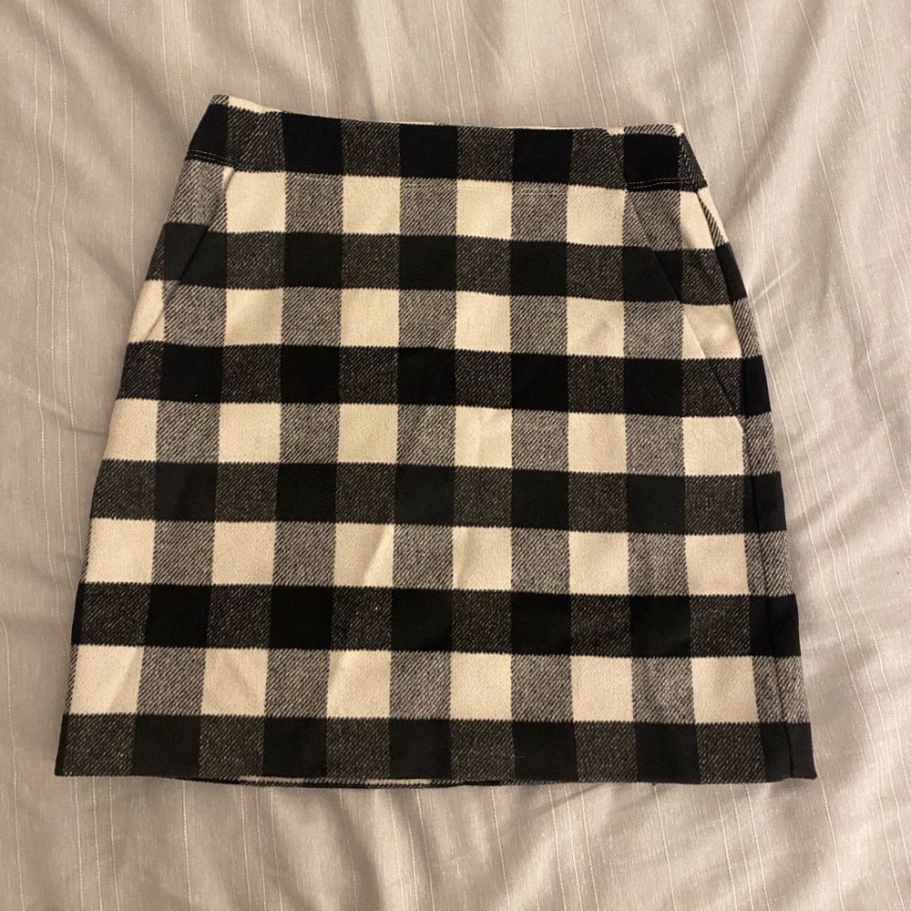 Wool Checkerboard High Rise Skirt